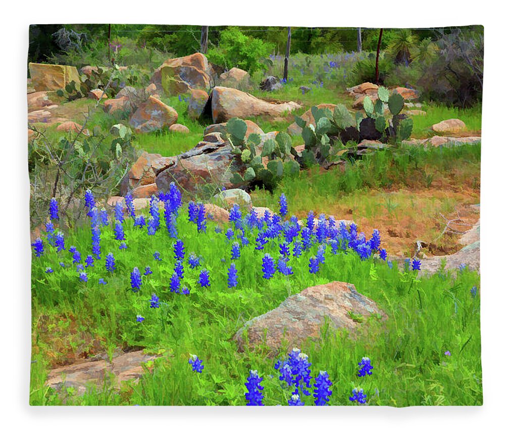 Flower Fleece Blanket featuring the photograph Bluebonnets Texas Style-Digital Art by Steve Templeton