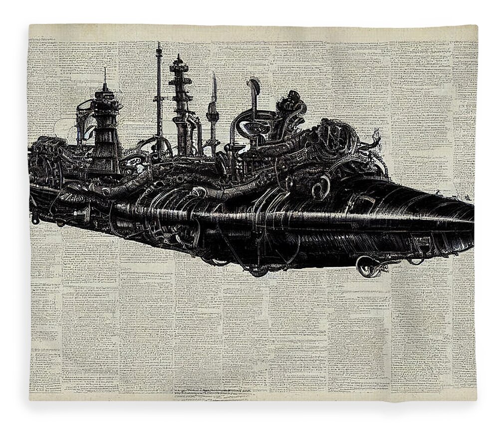 Peacock Fleece Blanket featuring the painting Blueprint Of Futurist Derelicted Baroque Steampunk Su 3033106f 89fb 89ab 8f8e 9a8f8c138ad by MotionAge Designs