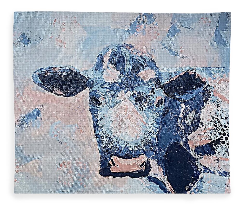 Cow Fleece Blanket featuring the painting Bluey by Alexis King-Glandon