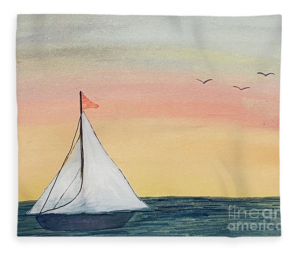Sailboat Fleece Blanket featuring the painting Boat at Sunset by Lisa Neuman