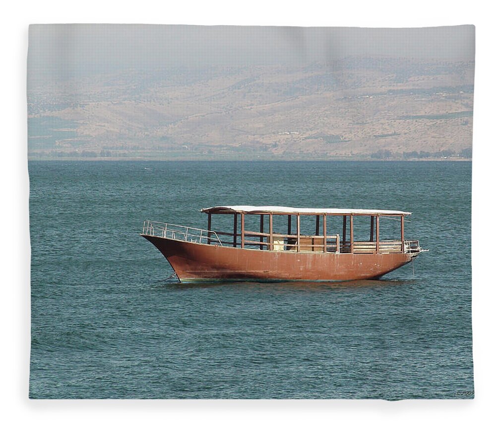 Boat Fleece Blanket featuring the photograph Boat on Sea of Galilee by Brian Tada