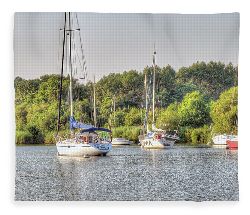 La Vilaine Fleece Blanket featuring the photograph Boats on La Vilaine, Brittany, France #4 by Elaine Teague