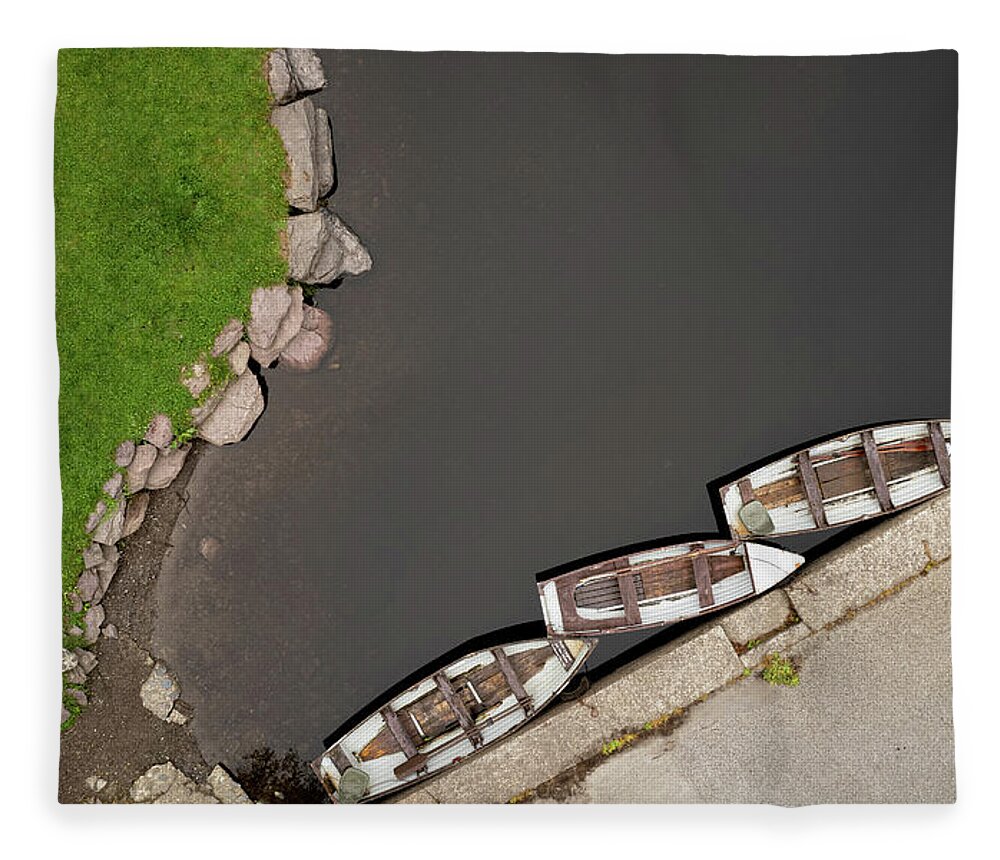 Minimal Fleece Blanket featuring the photograph Drone aerial of Boats on the river in a lake by Michalakis Ppalis