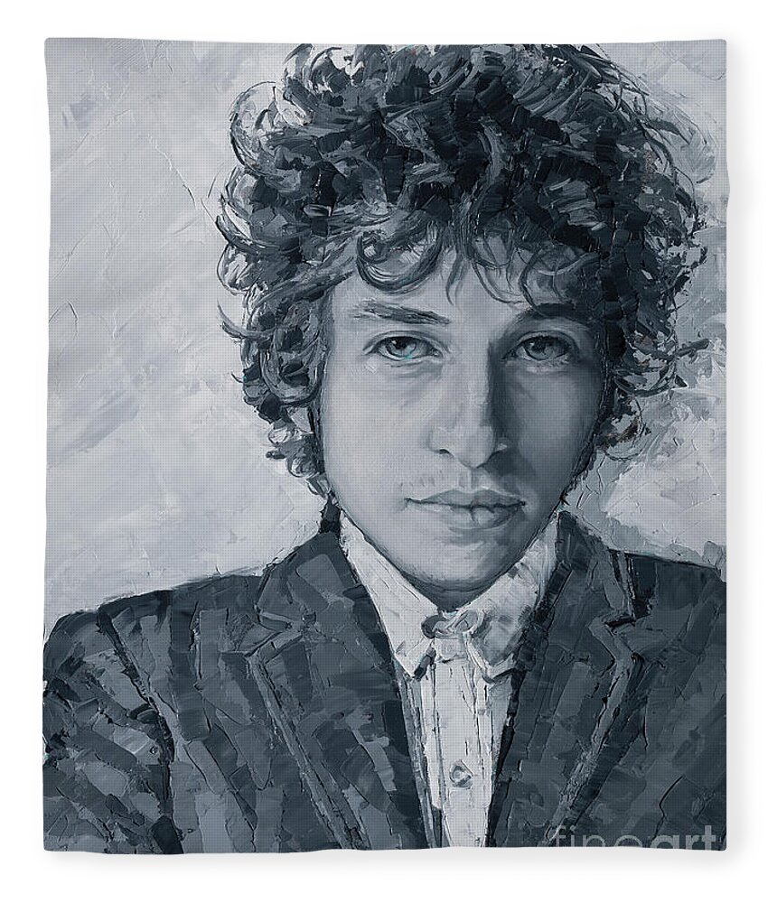 Dylan Fleece Blanket featuring the painting Bob Dylan, 2020 by PJ Kirk