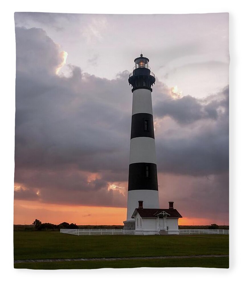 Architecture Fleece Blanket featuring the photograph Bodie Island Lighthouse Sunset by Liza Eckardt