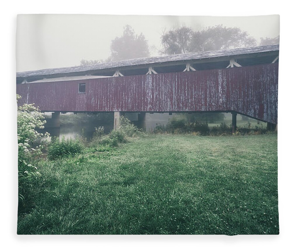 Allentown Fleece Blanket featuring the photograph Bogert's Covered Bridge Misty June by Jason Fink