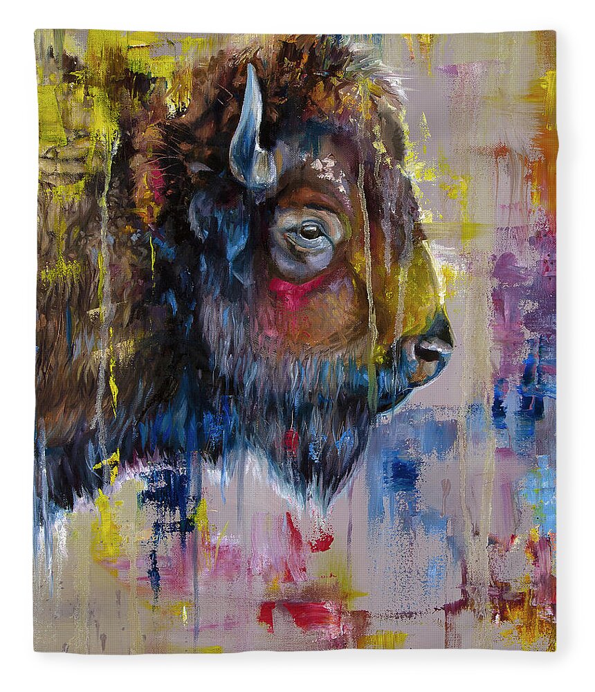 Buffalo Fleece Blanket featuring the painting Bold Buff by Averi Iris