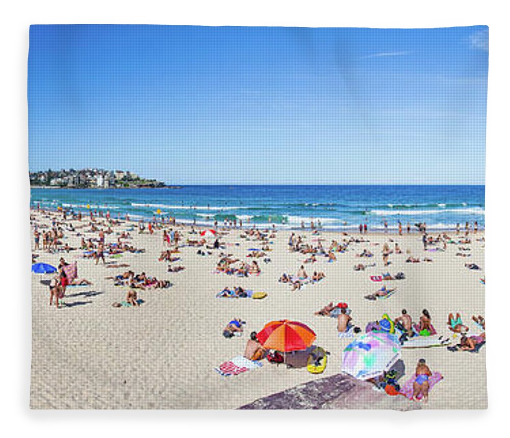 Bondi Beach Panorama Fleece Blanket featuring the photograph Bondi Vibe by Az Jackson