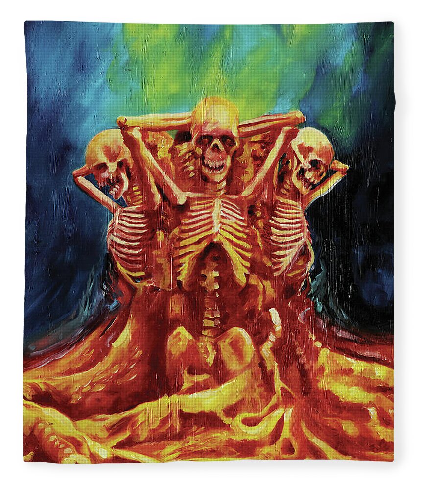 Skeletons Fleece Blanket featuring the painting Bones Gathering by Sv Bell