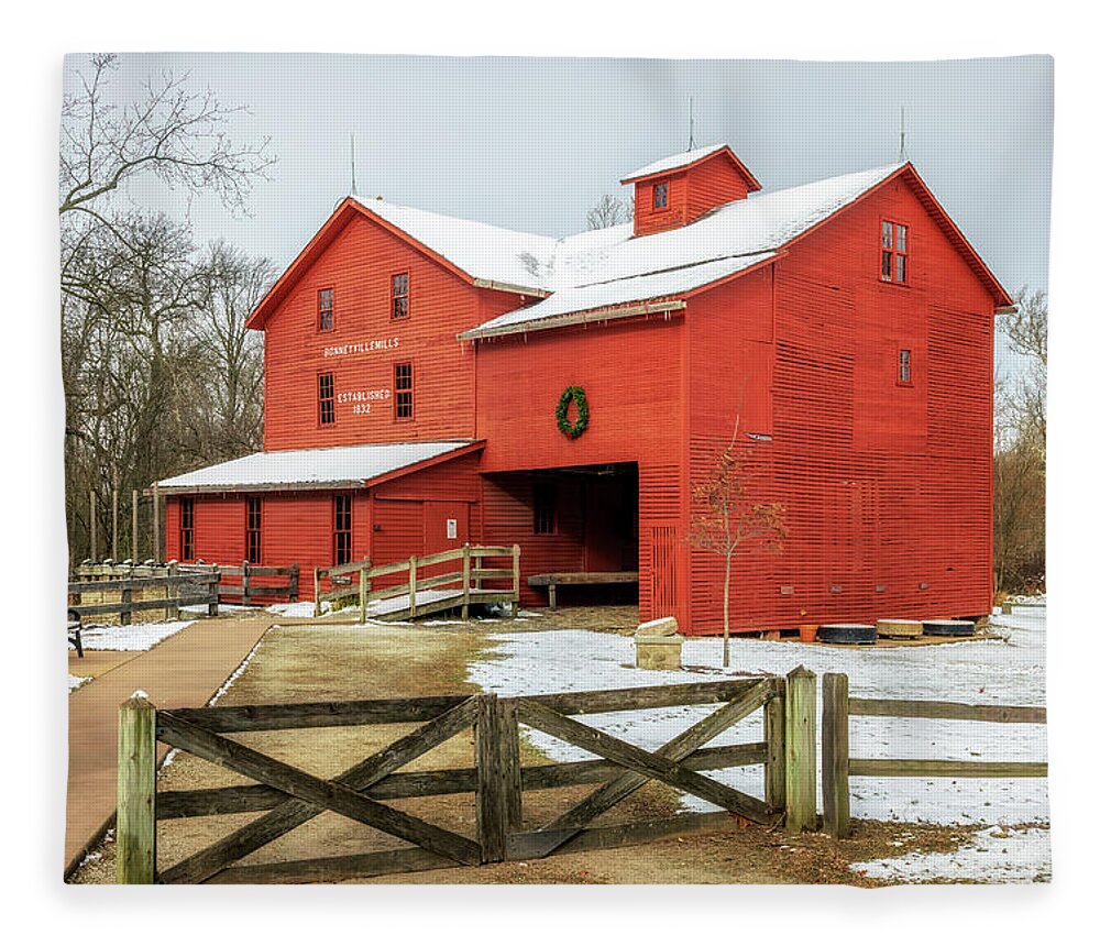 Bonneyville Mills Fleece Blanket featuring the photograph Bonneyville Mills in Winter by Susan Rissi Tregoning
