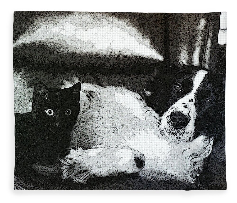 Dog And Cat Fleece Blanket featuring the digital art Bosom Buddies by Geoff Jewett