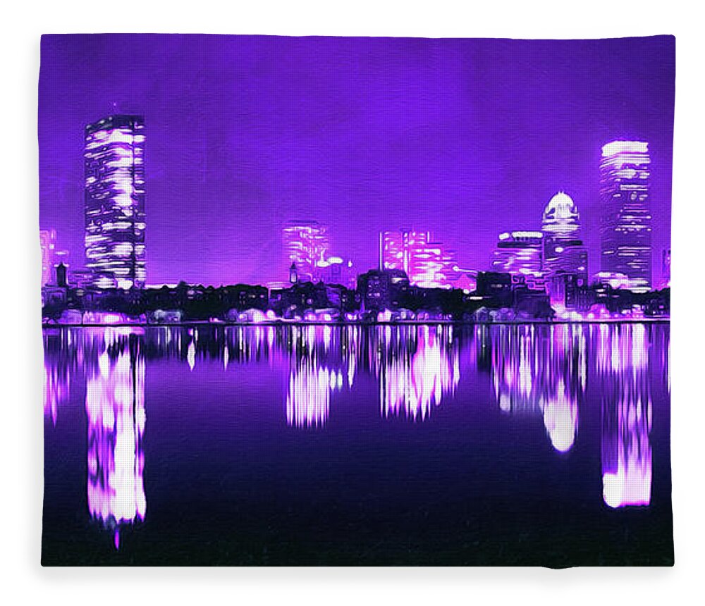 Boston Fleece Blanket featuring the painting Boston, Panorama - 35 by AM FineArtPrints