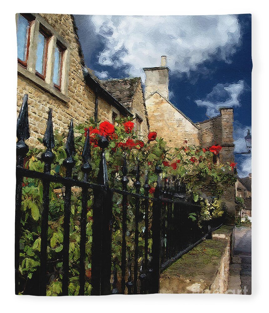 Bourton-on-the-water Fleece Blanket featuring the photograph Bourton Red Roses by Brian Watt