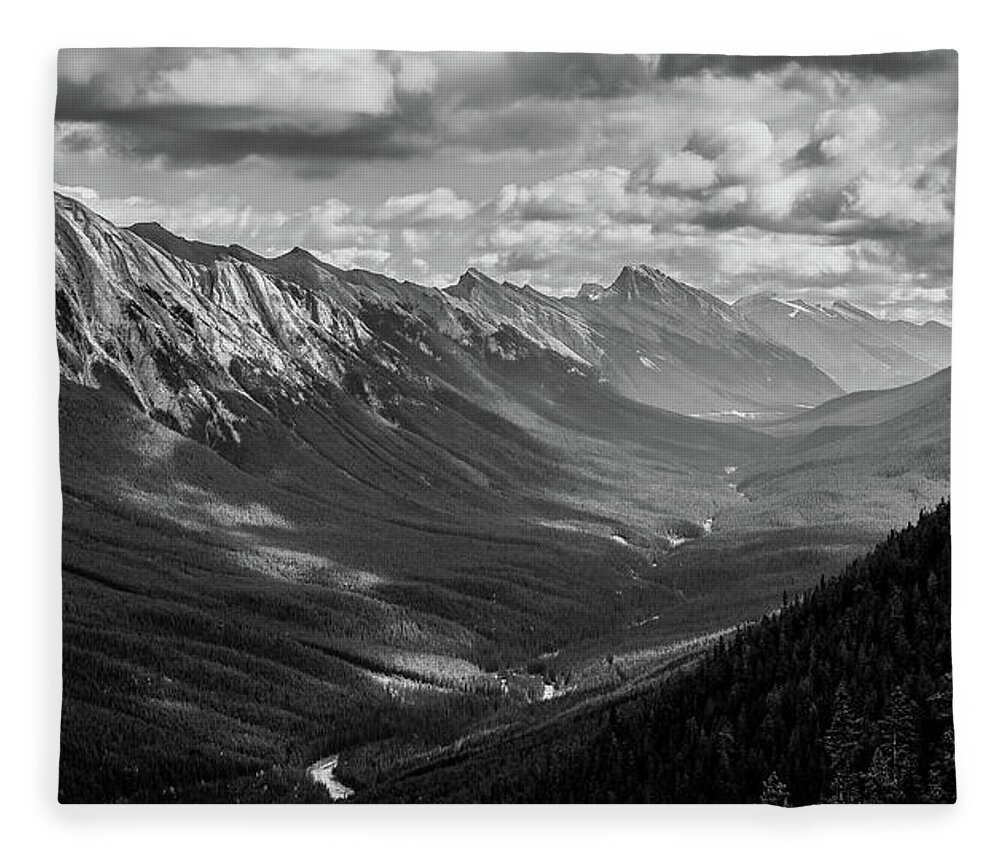 Bow Valley Fleece Blanket featuring the photograph Bow Valley Black And White by Dan Sproul