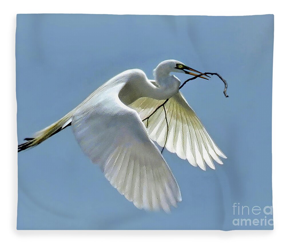 Egret Fleece Blanket featuring the photograph Branch of Peace by Jennie Breeze