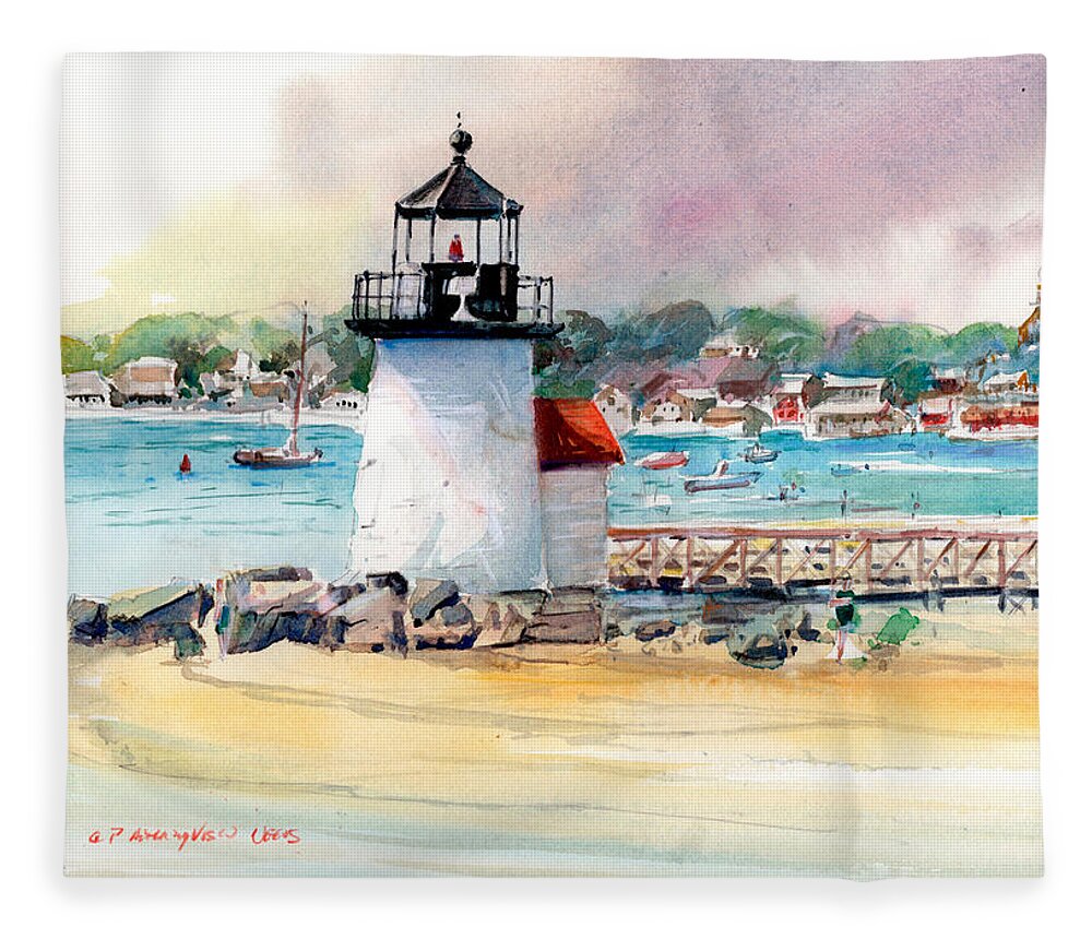 Nantucket Fleece Blanket featuring the painting Brant Point Light by P Anthony Visco