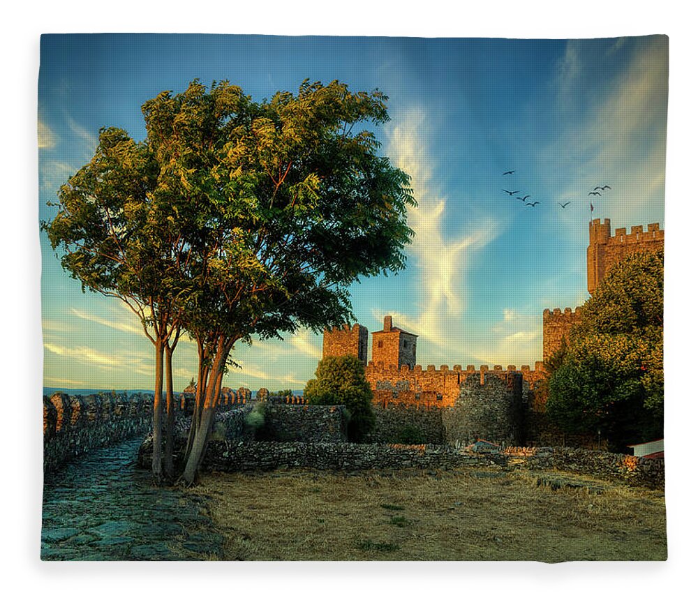 Portugal Fleece Blanket featuring the photograph Brarganza Castle by Micah Offman