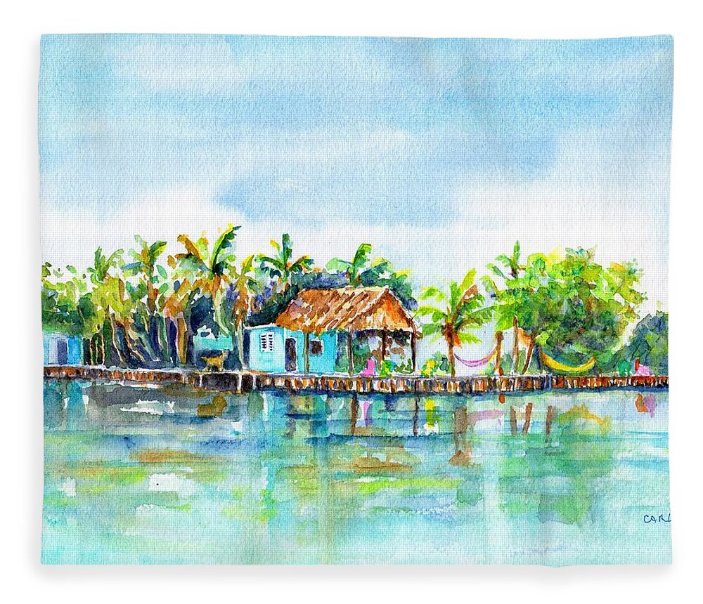 Belize Fleece Blanket featuring the painting Bread and Butter Caye Belize by Carlin Blahnik CarlinArtWatercolor