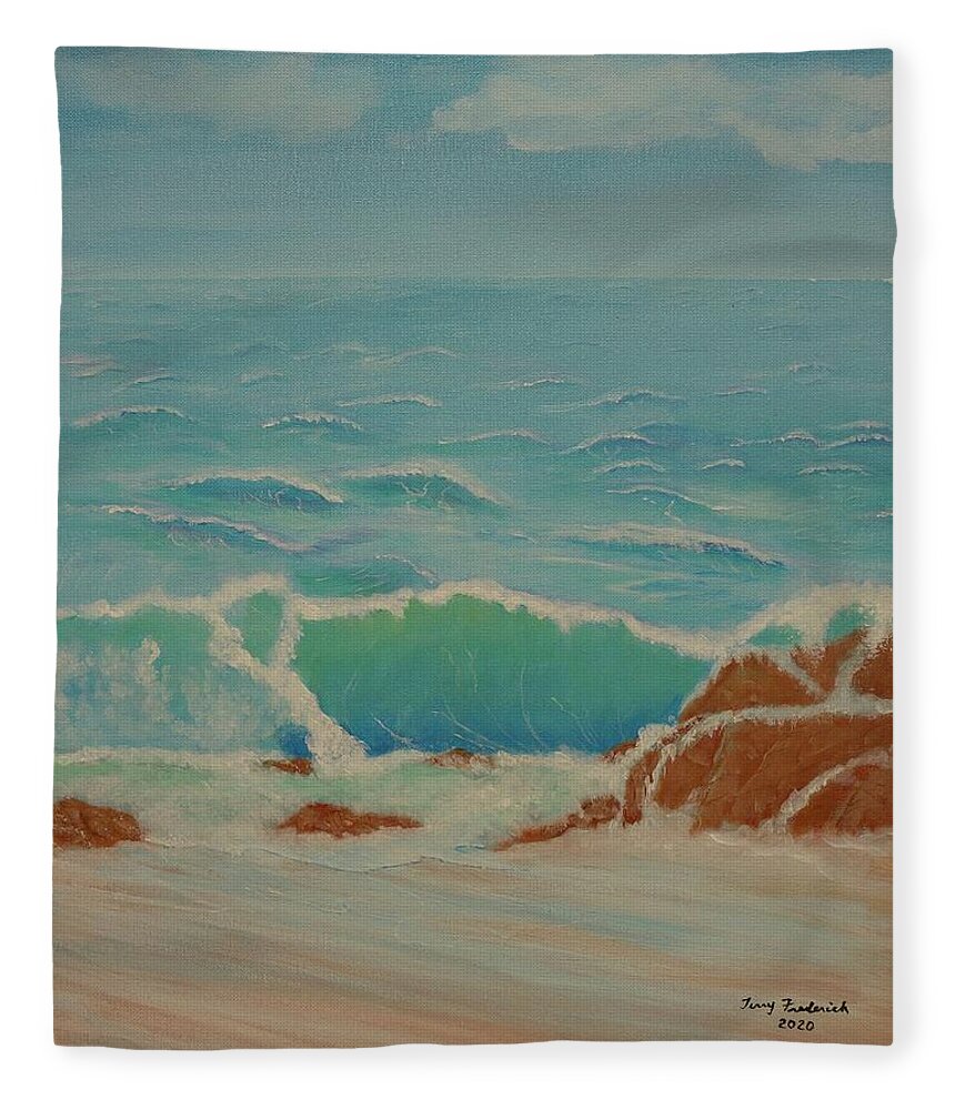 Seascape Fleece Blanket featuring the painting Breakers by Terry Frederick