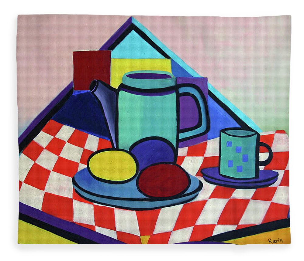 Abstract Fleece Blanket featuring the painting Breakfast with Eggs by Karin Eisermann