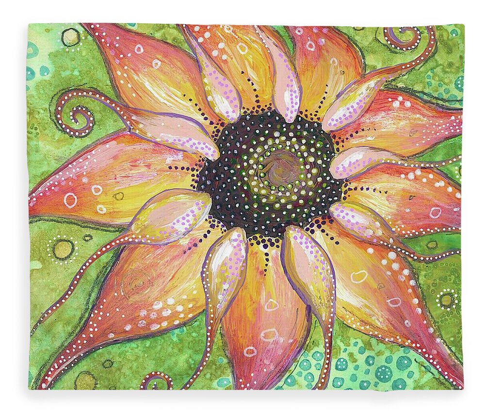 Sunflower Painting Fleece Blanket featuring the painting Breathe In the New You by Tanielle Childers