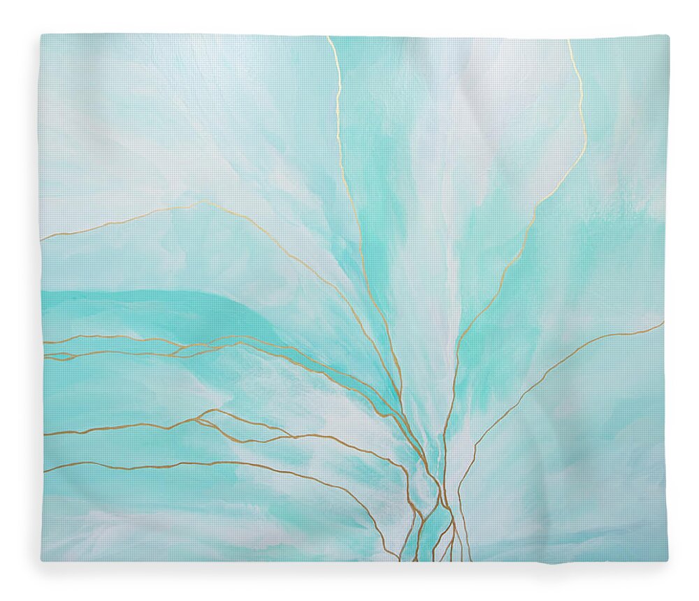 Teal Fleece Blanket featuring the painting Breathlessness by Linda Bailey