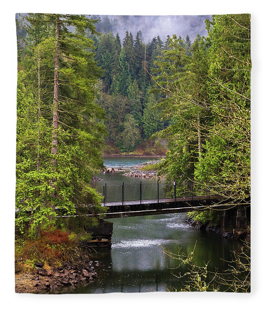 Alex Lyubar Fleece Blanket featuring the photograph Bridge over the forest stream by Alex Lyubar