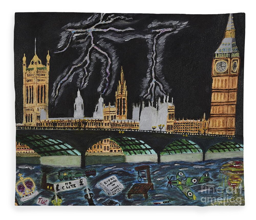 London Fleece Blanket featuring the painting Bridge over Troubled waters by David Westwood