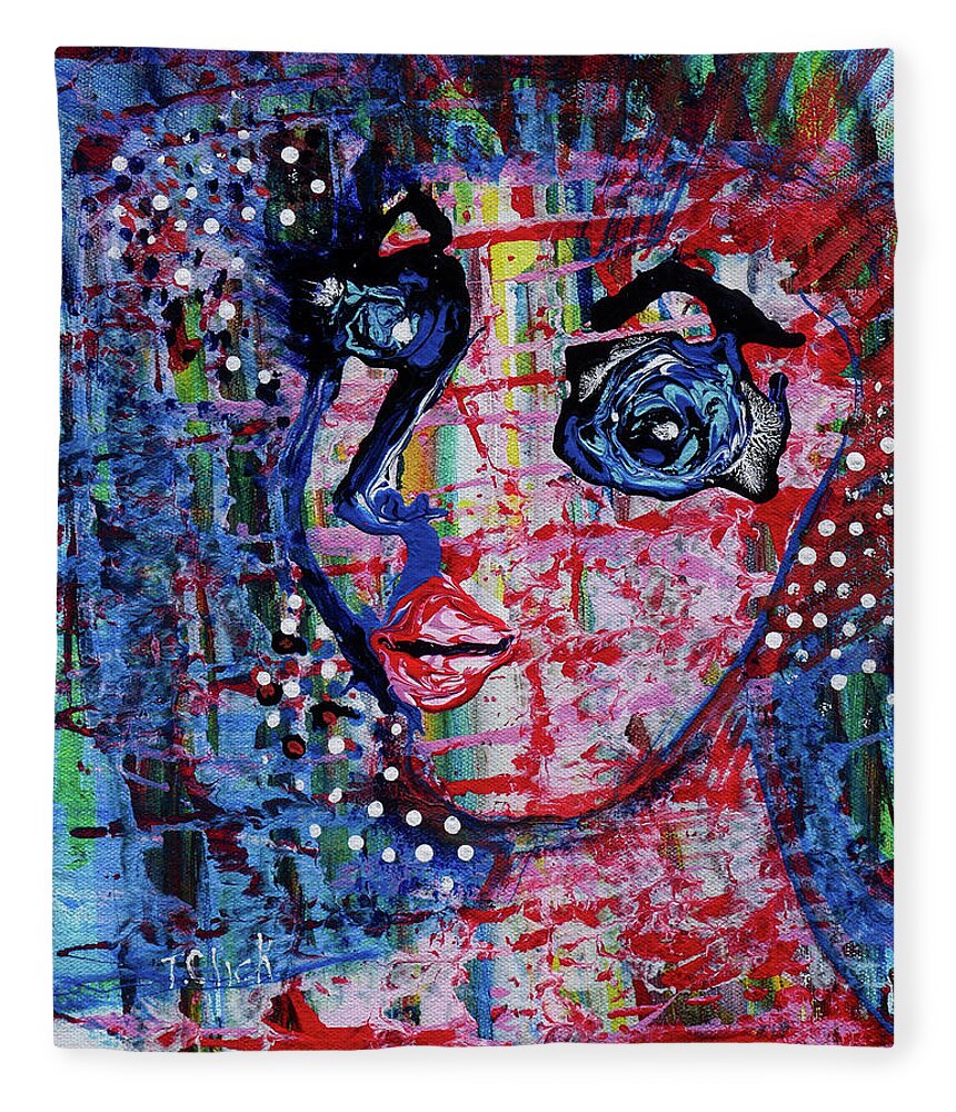 Bright Eyes Fleece Blanket featuring the painting Bright Eyes by Tessa Evette