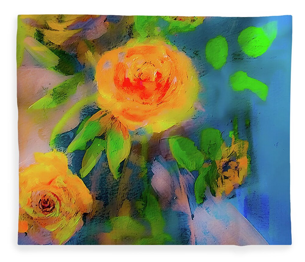 Bright Fleece Blanket featuring the painting Bright Happy Rose by Lisa Kaiser