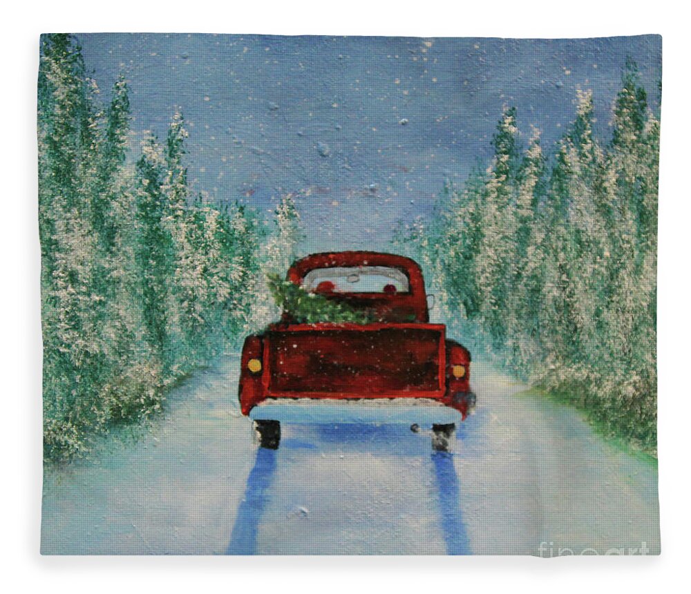 Oil Painting Fleece Blanket featuring the painting Bringing Home the Tree by Jeanette French