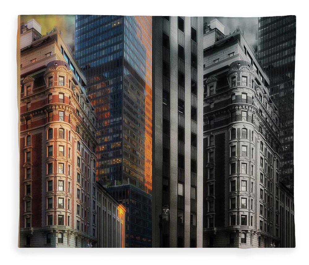 Sun Fleece Blanket featuring the photograph Broadway Below 56th St, Midtown Manhattan by Carol Whaley Addassi