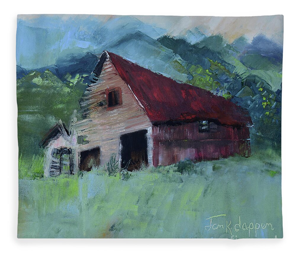 Old Barn Fleece Blanket featuring the painting Broken Bones Alone by Jan Dappen