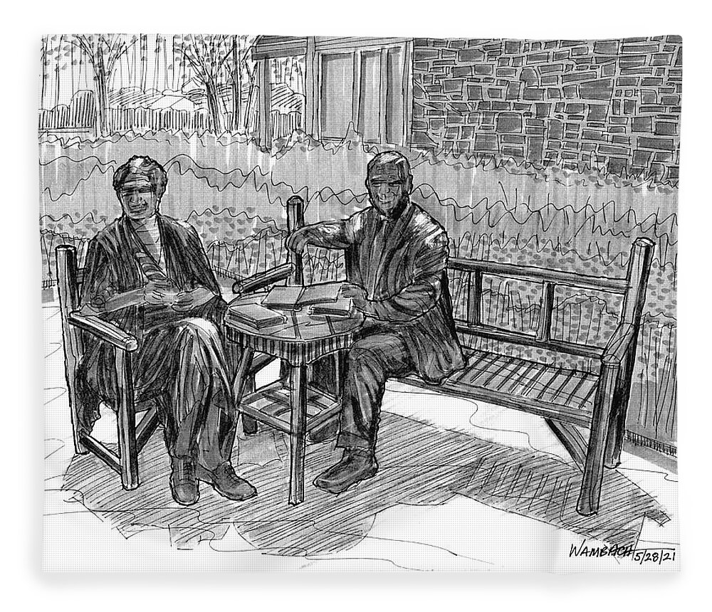 Fdr Fleece Blanket featuring the drawing Bronze Eleanor and Franklin Roosevelt by Richard Wambach
