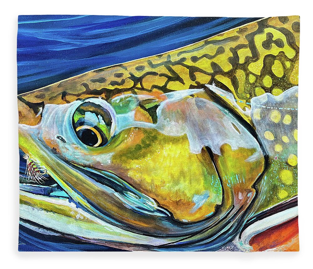 Trout Fleece Blanket featuring the painting Brook Trout by Mark Ray