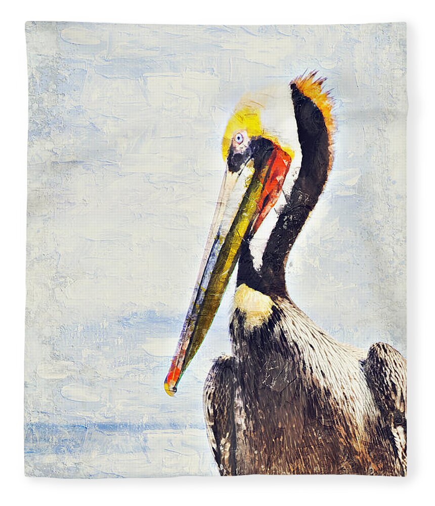 Pelican Fleece Blanket featuring the digital art Brown Pelican by Bonny Puckett