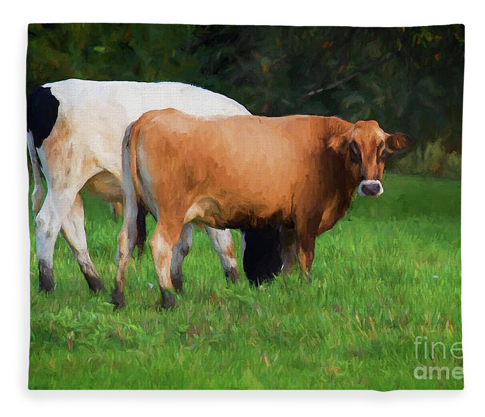 Agricultural Fleece Blanket featuring the photograph Brown Swiss and Friend by Eleanor Abramson