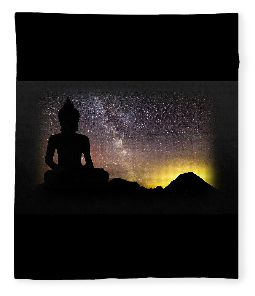 Buddha Fleece Blanket featuring the mixed media Buddha Against Night Sky by Nancy Ayanna Wyatt