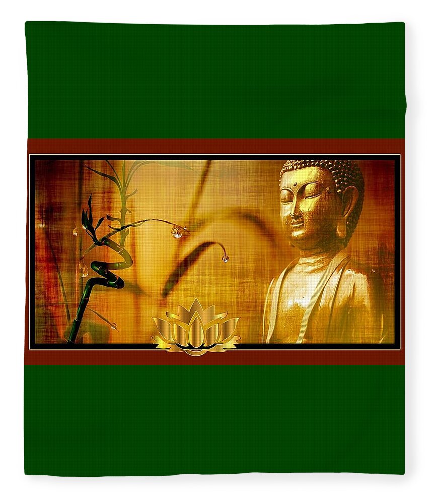 Buddha Fleece Blanket featuring the mixed media Buddha and Bamboo by Nancy Ayanna Wyatt