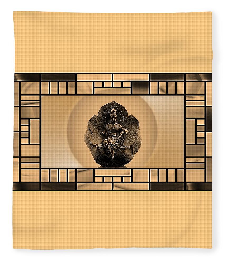 Buddha Fleece Blanket featuring the mixed media Buddha in Stained Glass by Nancy Ayanna Wyatt