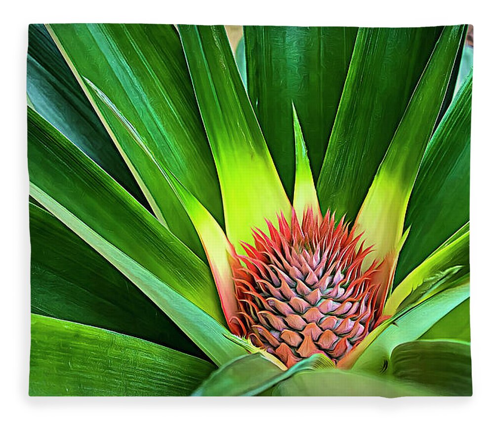 Pineapple Fleece Blanket featuring the photograph Budding Pineapple by Ginger Stein