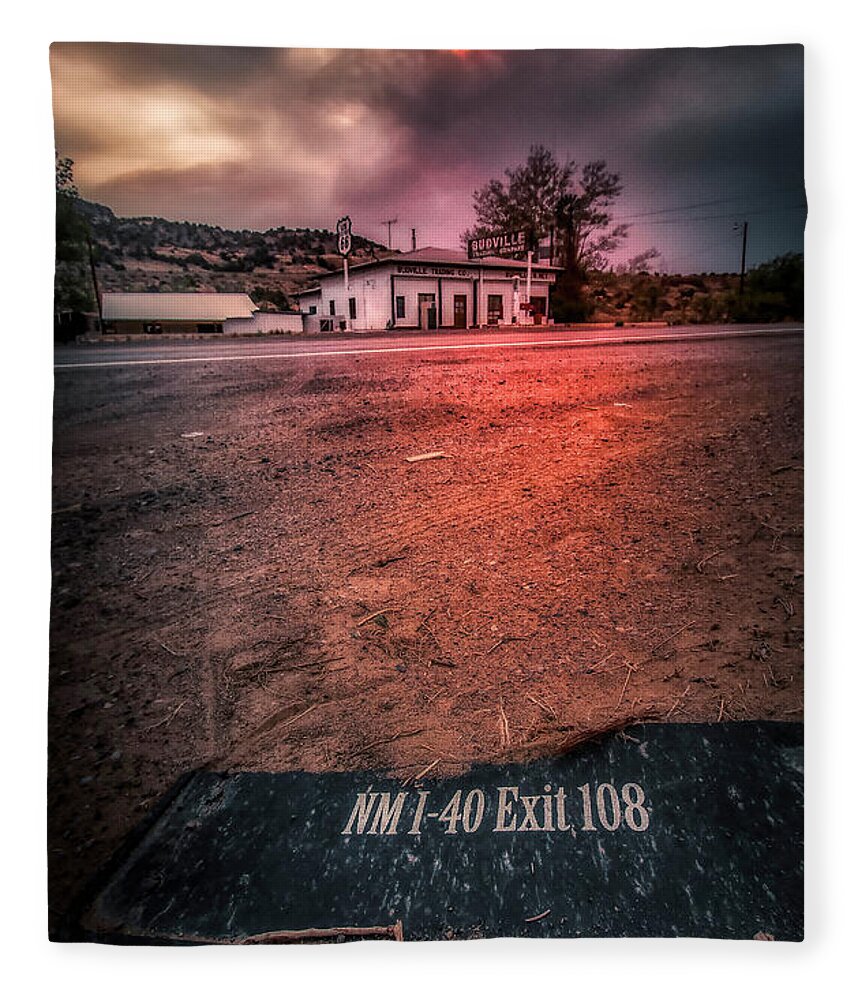 Budville Fleece Blanket featuring the photograph Budville Route 66 - The ghost of Interstate 40 by Micah Offman