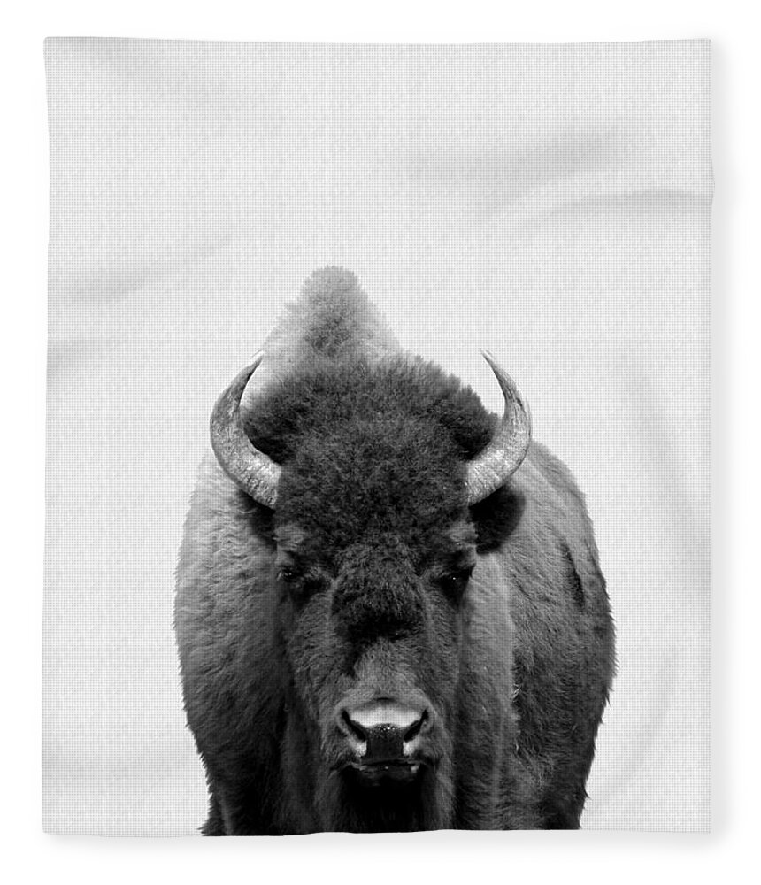 Buffalo Fleece Blanket featuring the photograph Buffalo Photo 135 black and white by Lucie Dumas