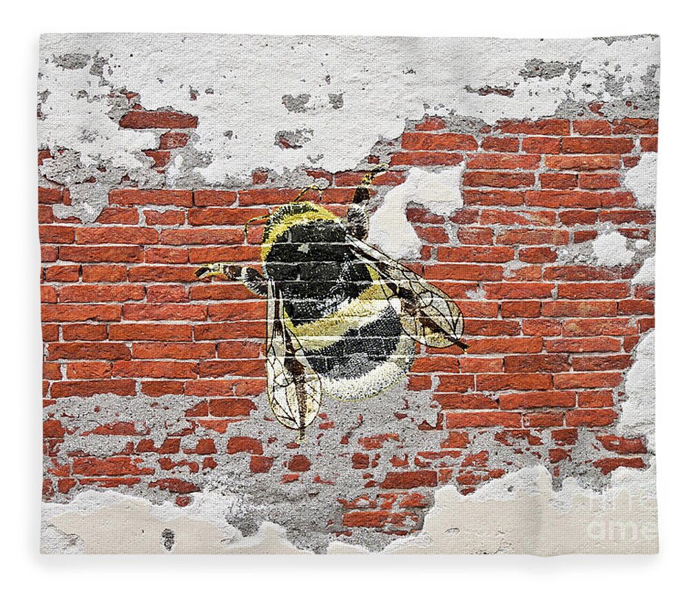 Bee Fleece Blanket featuring the photograph Bumblebee on brick wall by Pics By Tony