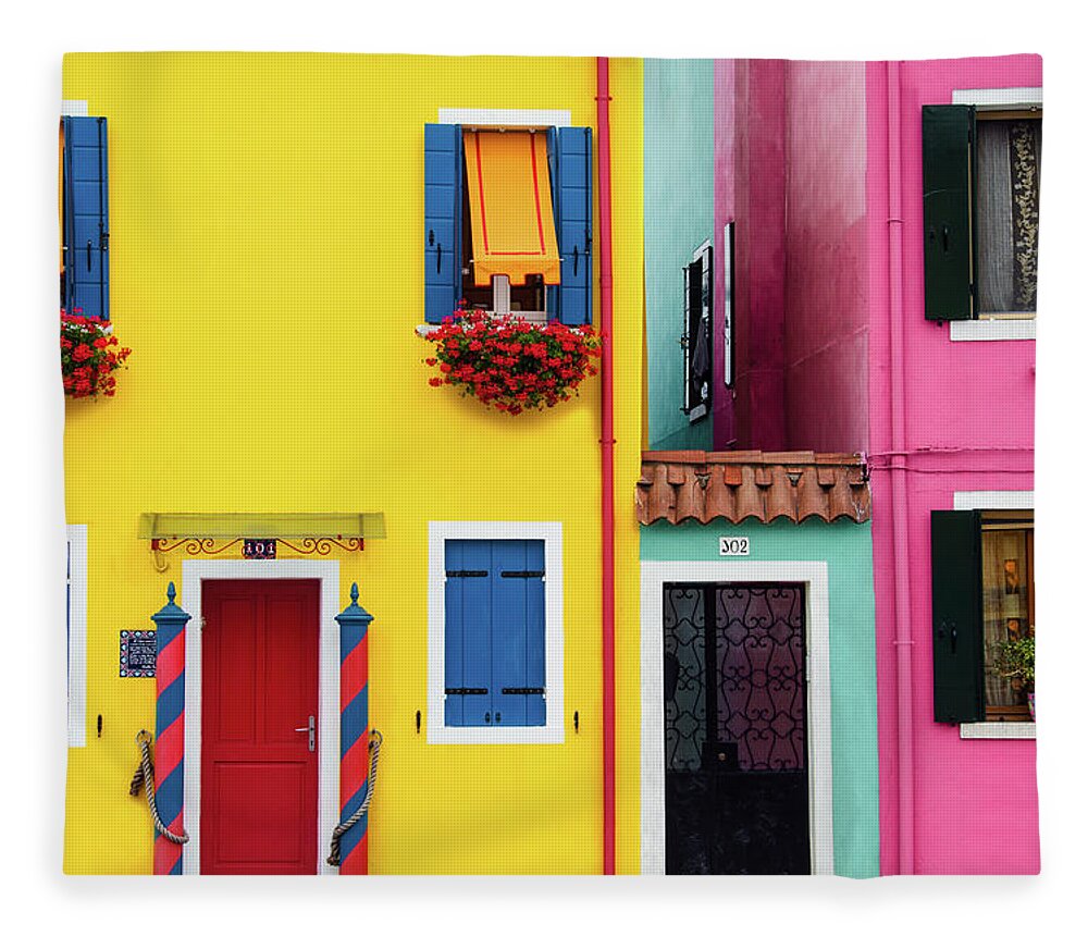 Burano Fleece Blanket featuring the photograph Burano Colors by Louise Tanguay
