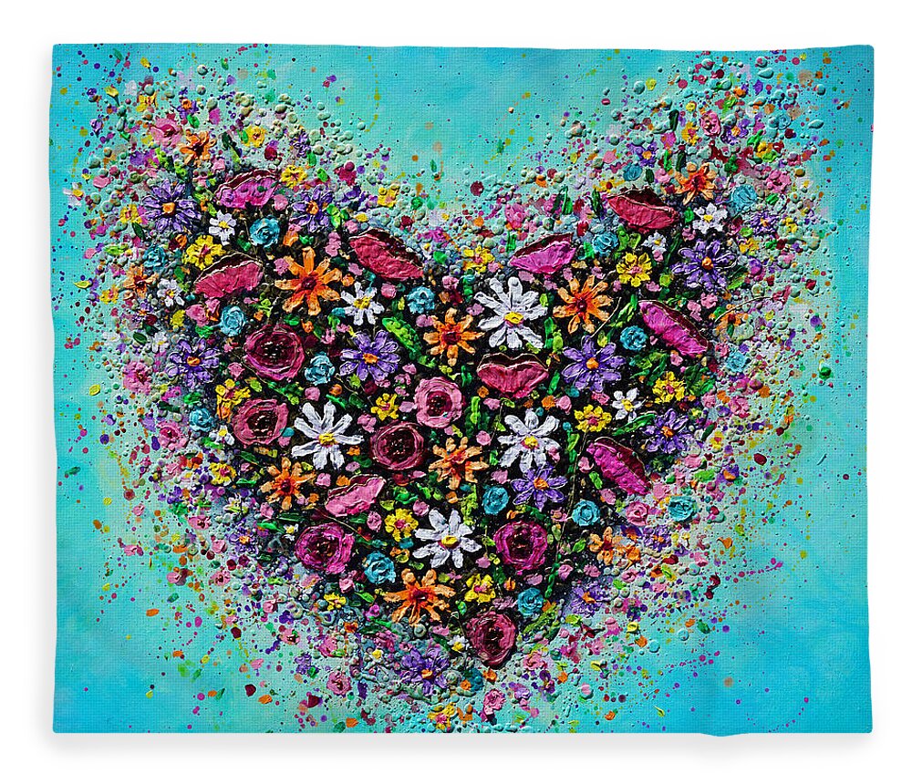 Heart Fleece Blanket featuring the painting Bursting with Love by Amanda Dagg