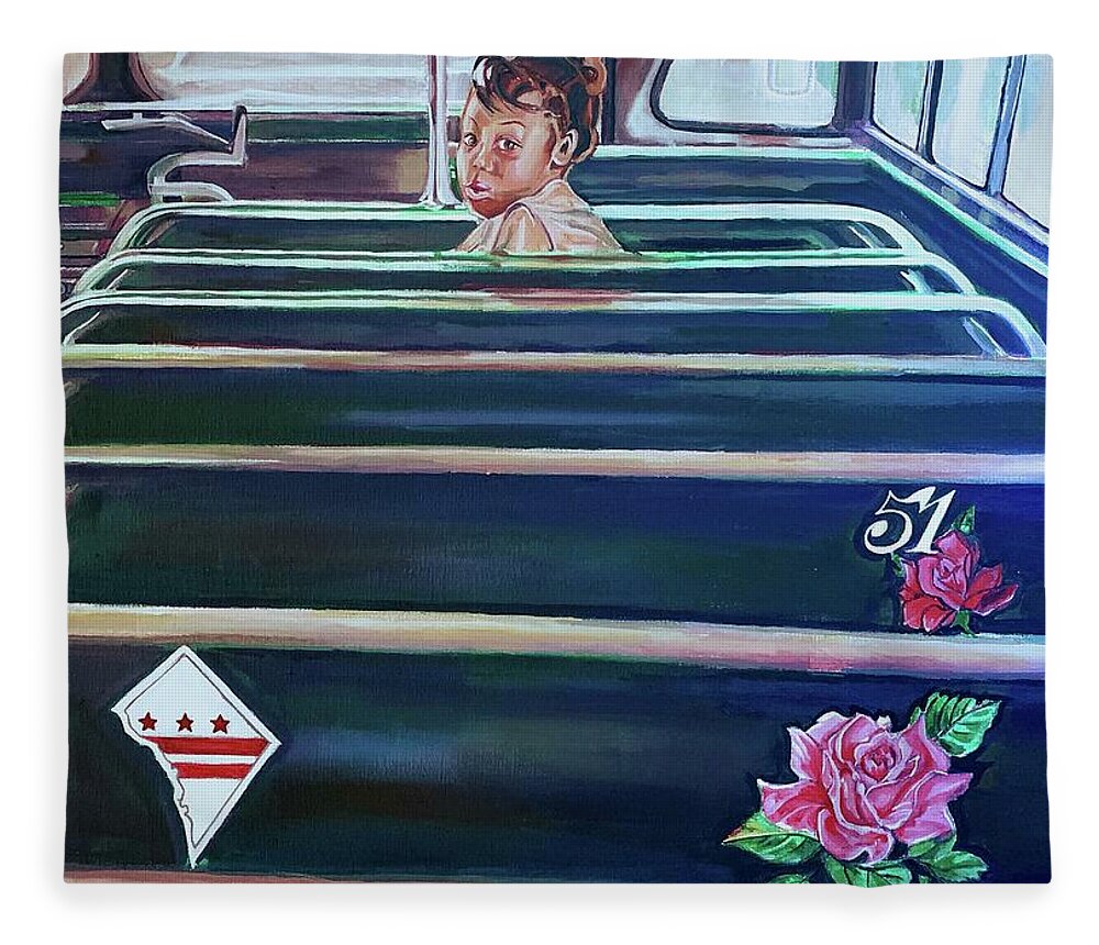  Fleece Blanket featuring the painting Bus-Hood by Try Cheatham