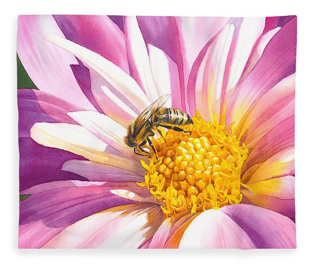 Bee Fleece Blanket featuring the painting Busy Bee by Espero Art