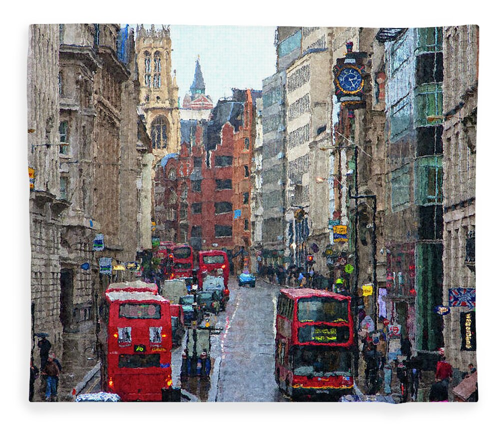London Fleece Blanket featuring the digital art Busy London Street by SnapHappy Photos