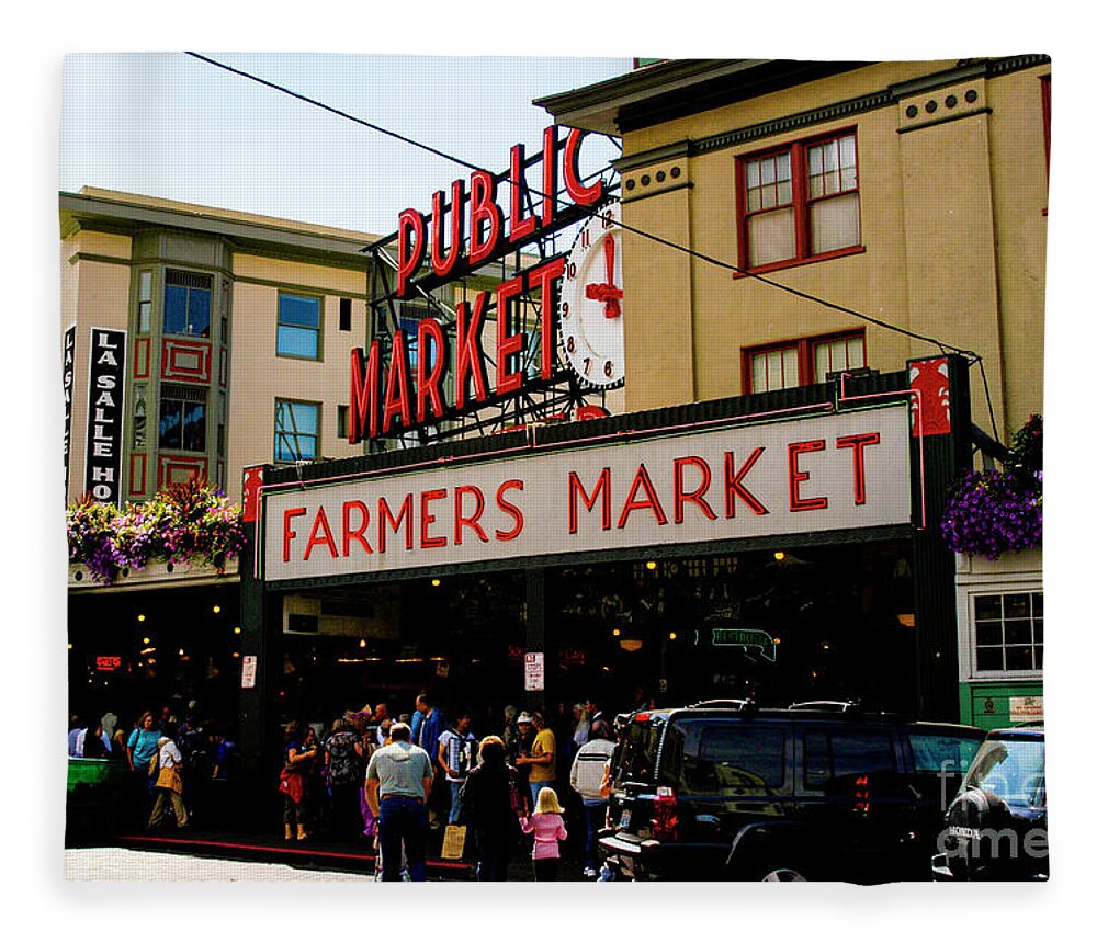 Farmers Market Fleece Blanket featuring the photograph Busy Seattle Farmers Market by Gunther Allen
